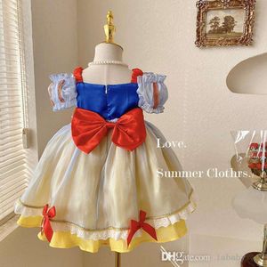 Babymeisjes kleren zomer prinses jurk korte mouw boogknop feestjurken 2024 nieuwe kinderen schattige zoete donzige rokkleding