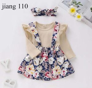 Babymeisjeskledingsets Babymeisjes Effen blouse met lange mouwen Designerkleding voor peuters Baby-outfits Bloemen jarretelrokje H7038719