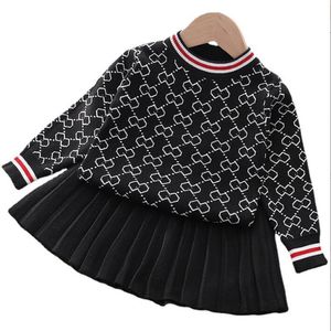 Bébé filles vêtements ensembles tricotés à manches longues chandails + jupes 2 pièces ensemble printemps automne enfants pull jupe tenues fille costume