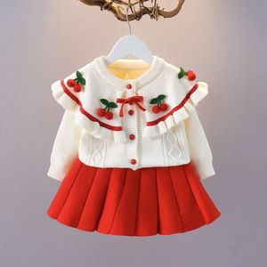 Babymeisjes kleding lente en herfst nieuwe kinderen gebreide trui jas prinses rok 2-delige set L2405