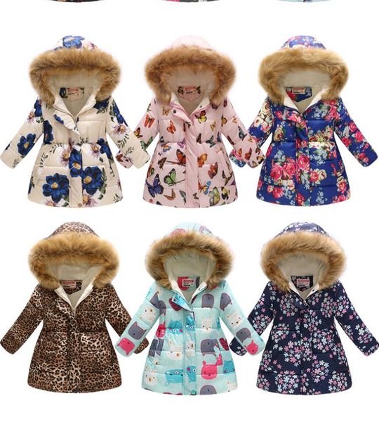 Abrigos para niñas bebés Chaquetas con capucha con estampado de flores Sudaderas con capucha estampadas para niños Princesa de dibujos animados Outwear Ropa de invierno para niños 15 diseños DHW1789