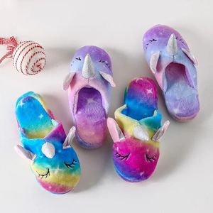 Bébé filles coton pantoufles hiver enfants mignon licorne pantoufles garçons maison intérieure Kigurumi chaussures fourrure enfants pantoufles 231226