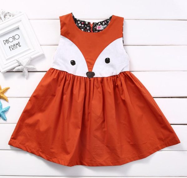 Vestido bonito con chaleco de zorro para niñas, vestido de modelado de animales para niños, vestido de princesa para niños de otoño, ropa para niños A43295122678