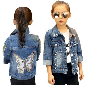 Bébé Filles Denim Veste Cardigan Manteau Enfants Jean Outwear Papillon Broderie Paillettes Vêtements Pour Enfants Vêtements De Printemps 211011