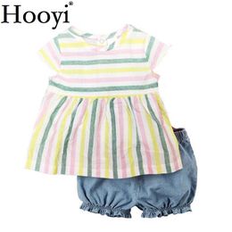 Baby Girls Robe Vêtements Costume Stripe Nouveau-né Combinaisons Blouse de fille Pantalon Enfants T-shirt Culotte Enfant Outfit 0-2Year 210413