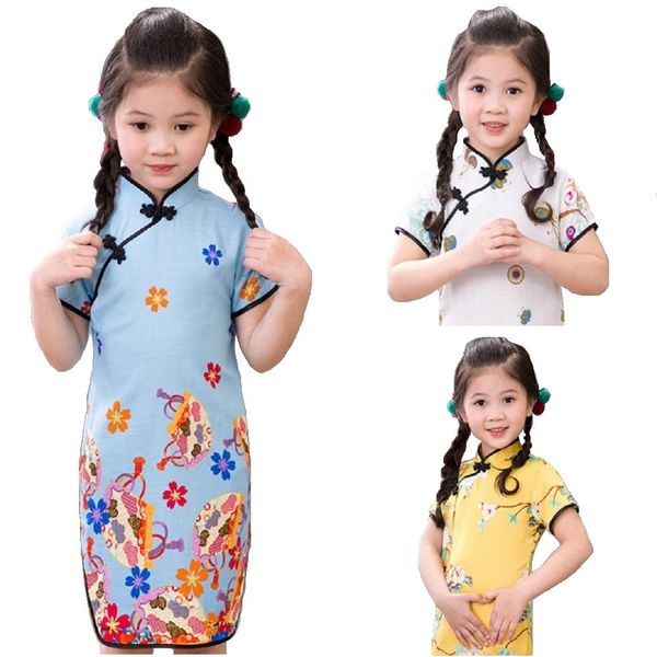 Bébé Filles Robe Floral Chinois Printemps Festival Enfants Traditionnel Qipao Robes Enfants Cheongsam Fille Vêtements Vestidos Top 210413