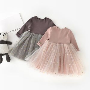 Baby Meisjes Jurk Kinderen Leuke Lange Mouw Star Gedrukt Gebreide Patchwork Gaas Jurken Kinderen Lente Herfst Mode Kids Jurk Colhing