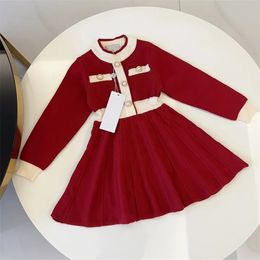 Baby Meisjes Jurk Kinderen Revers Geplooide Jurken College Kleding Met Lange Mouwen Shirt Rood Kinderen Casual Rokken Kleding Preppy Stijl Kinder Baljurk CYD24031902-6