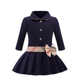 Vestido de niñas bebés Solapa Universidad Viento Manga larga Plisado Polo Falda Niños Ropa de diseñador informal Ropa para niños