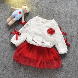 Babymeisjes kleden nieuwe lente lange mouwen prinses jurken schattige boog kinderen kostuum peuter meisje herfst feestvestidos 0-3y