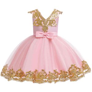 Bébé filles robe été nouveau bébé enfants Costume fleur fille fête de mariage sans manches Tutu robe Sequin grand arc princesse robe G1129