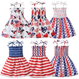 Día de la independencia, vestido de día de verano para niñas, vestidos de princesa para fiesta con estampado de bandera americana para niños pequeños, ropa cómoda para niños