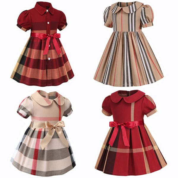 Vestidos para niñas bebés Vestido de diseñador Ropa para niños Solapa Colegio Viento Bowknot Manga corta Polo plisado Falda Ropa informal para niños