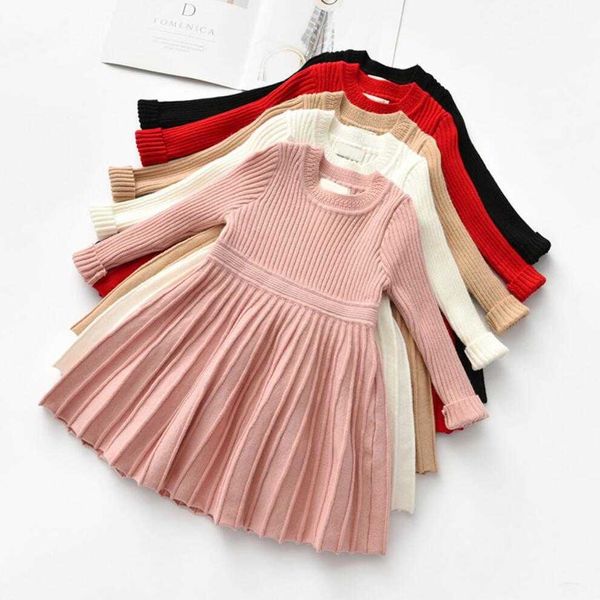 Vestidos para niñas para disfraz de Navidad Manga larga Punto Otoño Invierno Suéter Princesa Vestido Niños 2 3 4 5 6 años Ropa para niños Q0716