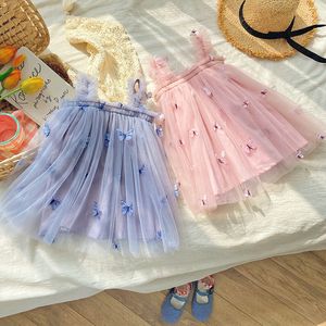 Baby Girls Robes Kids Vêtements Fashion Girls coréens Butterfly Broidered Mesh Robes Summer Girl Cute Beach Robe Jupes Camises moelleuses