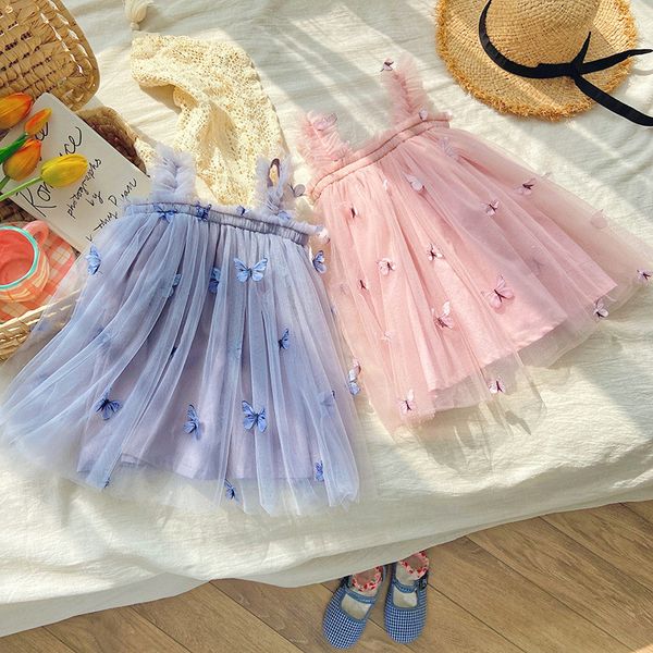 Vestidos de niñas para niños ropa para niños moda chicas coreanas mariposa bordada vestidos de malla de malla de verano