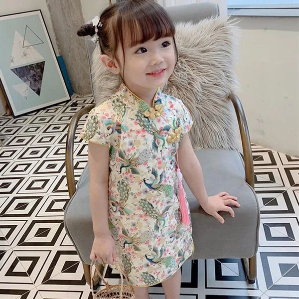 Baby Girls Robes Summer Floral Baby Girl Robe Enfants chinois Costume de Cheongsam traditionnel pour enfants Vêtements 16Y 240423