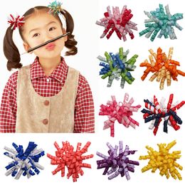 Babymeisjes elastische haarbanden 3,5 -inch mix kleur grosgrain lint krullende korker bogen met stropdassen voor kinderen kinderen rubberen bands 3059