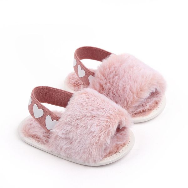 Bébé filles premiers marcheurs léopard en peluche sandales fausse fourrure diapositives sandales nouveau-né chaussures antidérapantes intérieur extérieur bébé pantoufles