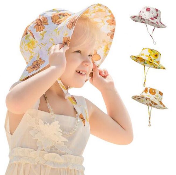 Bébé filles pêcheur chapeau printemps été infantile enfants chapeaux polyvalents mignon fleurs impression casquettes nouveau-né mode casquette YL609