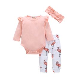 Conjuntos de calabaza llameante para niñas pequeñas, diadema con estampado de flores y lazo para niños, Pelele y pantalones, 3 unidades, conjunto de ropa de algodón Ha Yi para niños