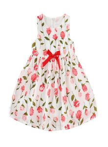 Babymeisjesjurk met bloemenprint Kinderen bedrukte geplooide ruche strikritsjurk Vrijetijdskleding voor meisjes Prinses knielange geweven rokken 9088101