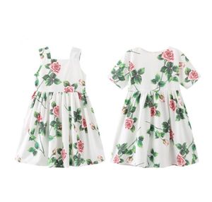 Bébé filles imprimé floral manches courtes et gilet robes enfants volants robe de princesse plissée enfants designer boutique tissu 2053 Y7017762