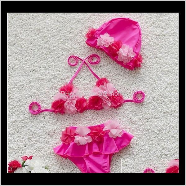 Bébé Filles Fleur Bikini Maillot De Bain Fille Mignonne Tulle Maillot De Bain Floral Enfants Trois Pièces Vêtements De Bain Avec Chapeaux De Bain Yezo Twopieces Kqcdm