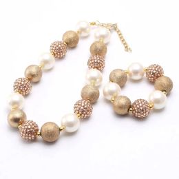 Collier de perles dorées pour bébés filles, Bracelet, Design de mode, collier Bubblegum épais, ensemble de bijoux épais pour tout-petits, BJ