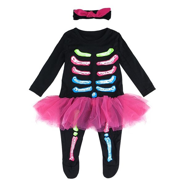Bebé niñas Halloween mameluco esqueleto nacido vestido de lujo traje de fiesta infantil niño mono de manga larga 0-24 meses 211011