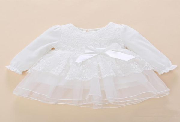 Bebé niñas de alta calidad ahueca hacia fuera el vestido de encaje recién nacido princesa manga larga color blanco vestido de fiesta arco primavera otoño ropa8660730