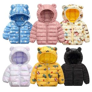 Bébé filles à capuche doudounes pour enfants manteaux automne garçons dessin animé chaud manteau enfant en bas âge fille fermeture éclair vêtements d'extérieur 211204