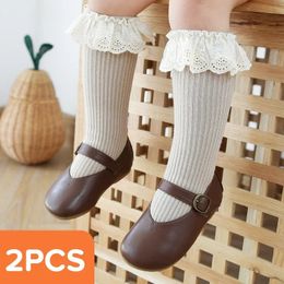 Calcetines hasta la rodilla para bebés, bebés, niños, niños pequeños, calcetines, calentadores de piernas, algodón sólido, elásticos, lindos y encantadores calcetines largos con volantes de encaje 240111