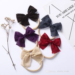 Baby Meisjes Kant Bowknot Hoofdband Europese en Amerikaanse Stijl Kinderen Vlinder Haaraccessoires Zachte Boog Hoofdband Nylon Knoop Haarband D182