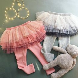 Baby meisjes leggings mesh kinderen nep twee stukken rok broek gradiënt kinderen broek causale kinderkleding roze grijs DHW2073