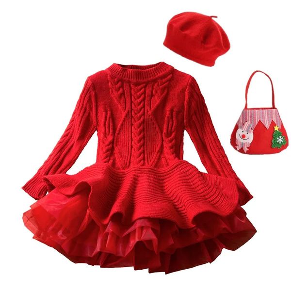 Bebés de manga larga Suéteres de Navidad Vestidos rojos de punto Casual Cuello redondo Jerseys Prendas de punto Vestidos Ropa para niños 38 años 240124