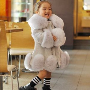 Baby Girls Manga larga Boda de invierno Abrigo de marca de piel sintética para fiesta suave formal Niños Outwear 211204