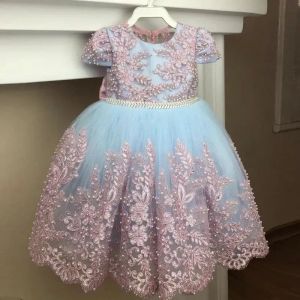 Bébé filles belles robes pour mariage applications en dentelle rose perles de fleur de fleur