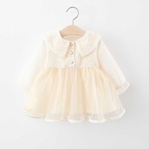 Baby meisjes mooie gaas jurk lente herfst baby kinderen lange mouw mesh prinses jurken kinderen spliced ​​kleding uit één stuk x 90 Q0716
