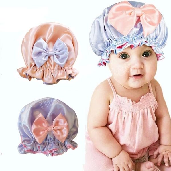 Bonnet de nuit pour bébés filles, avec nœuds de cheveux, Turban pour nouveau-né, bonnets en soie pour enfants, chapeaux ronds, accessoires de tête, cadeaux de noël