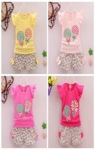 Babymeisjes Outfits Lollipop Gedrukte kindertops Bloembroek 2 stks Sets Zoete meidenkleding Kinderkleding 7 kleuren DHW241487688