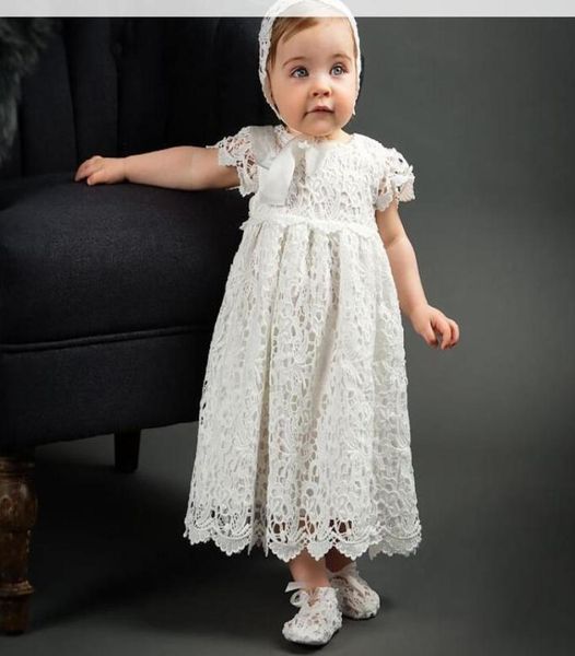 Robes de soirée pour bébés filles, robe de broderie en crochet creux en dentelle pour enfants de 1 an, robe de bal d'anniversaire pour bébé, robe de baptême avec chapeau 1042458