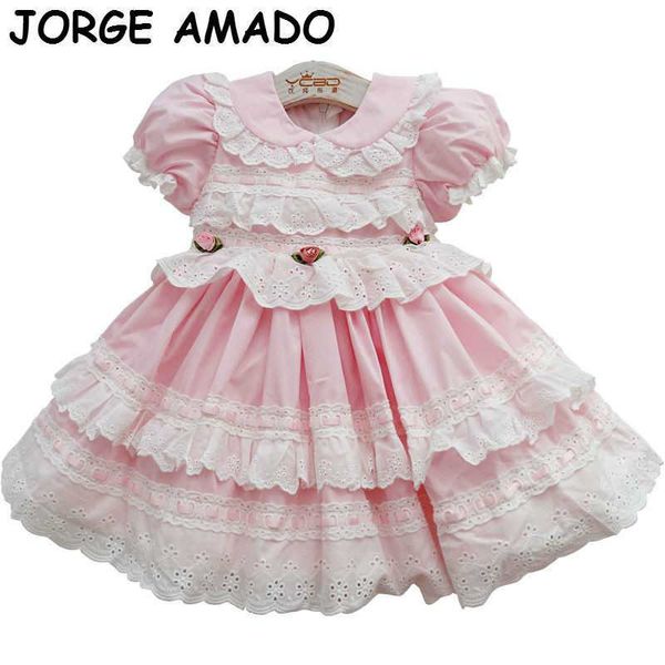 Baby Girls Vestidos de fiesta Estilo español Niños para encaje Manga corta Princesa Ropa E20256 210610