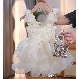 Baby Meisjes Partydress Zomer Kinderkleding Leuke Boog Pluizige Rok 2024 Nieuwe Stijlvolle Mesh Prinses Jurken Voor Meisje