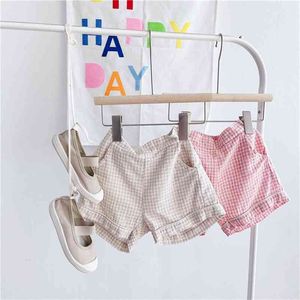 Baby meisjes plaid katoen linnen shorts Koreaanse stijl zachte losse casual 1-6Y 210708