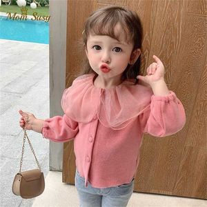 Bébé filles princesse cardigan dentelle revers infantile toddle fille multicouche gaze sweat-shirt enfants vêtements d'extérieur printemps automne 1-10y 211106