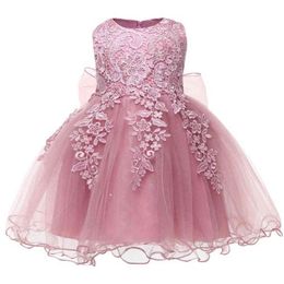 Baby meisjes prinses jurk elegante peuter meisje bloem 1 jaar verjaardag partij kant baljurk vestidos kinderen geborduurde jurken G1129