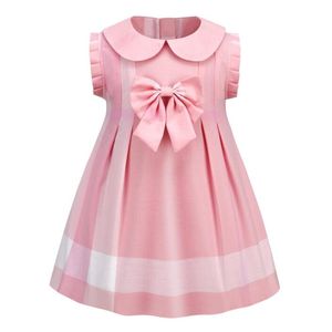 Robes de princesse d'été pour bébés filles, robe à col rabattu avec nœud papillon, jupe rose à manches courtes pour enfants