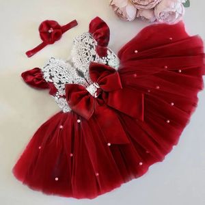 Vestidos de fiesta de princesa para niñas, vestido rojo de Navidad con encaje de flores para niños, vestido de noche de boda de cumpleaños bonito, disfraz de año 231228