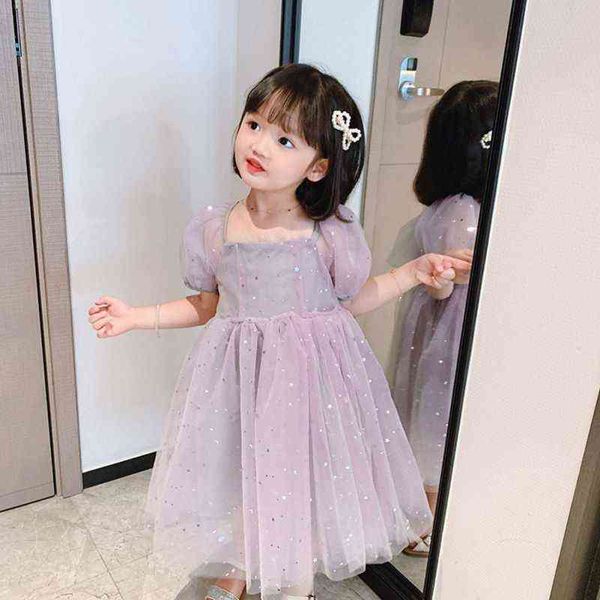 Bebé niñas princesa vestido hinchado casual manga corta malla vestidos de verano niña pequeña fiesta elegante tutu arco sin espalda vestido de niños G220518